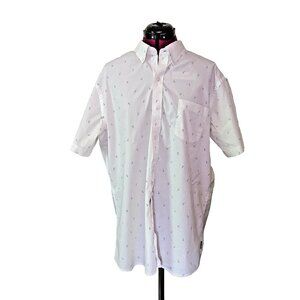 IZOD Men’s Stretch Poplin Button-Down Shirt Size XL Anchor Print Pocket Casual